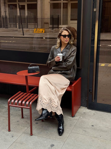 Elegant Lace Trim Satin Midi Skirt
