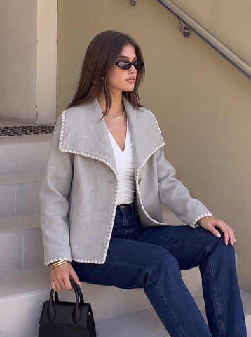 Contrast Stitch Wide Collar Coat