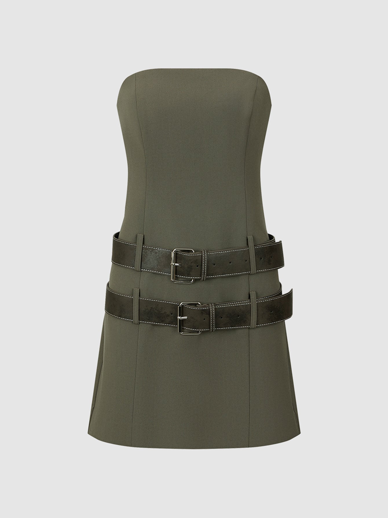Urban Revivo Off-Shoulder Skinny Dress With Belt-Dusty Green