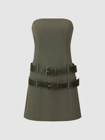 Urban Revivo Off-Shoulder Skinny Dress With Belt-Dusty Green