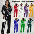 Elegant Colorblock Belted Wide Leg Jumpsuit