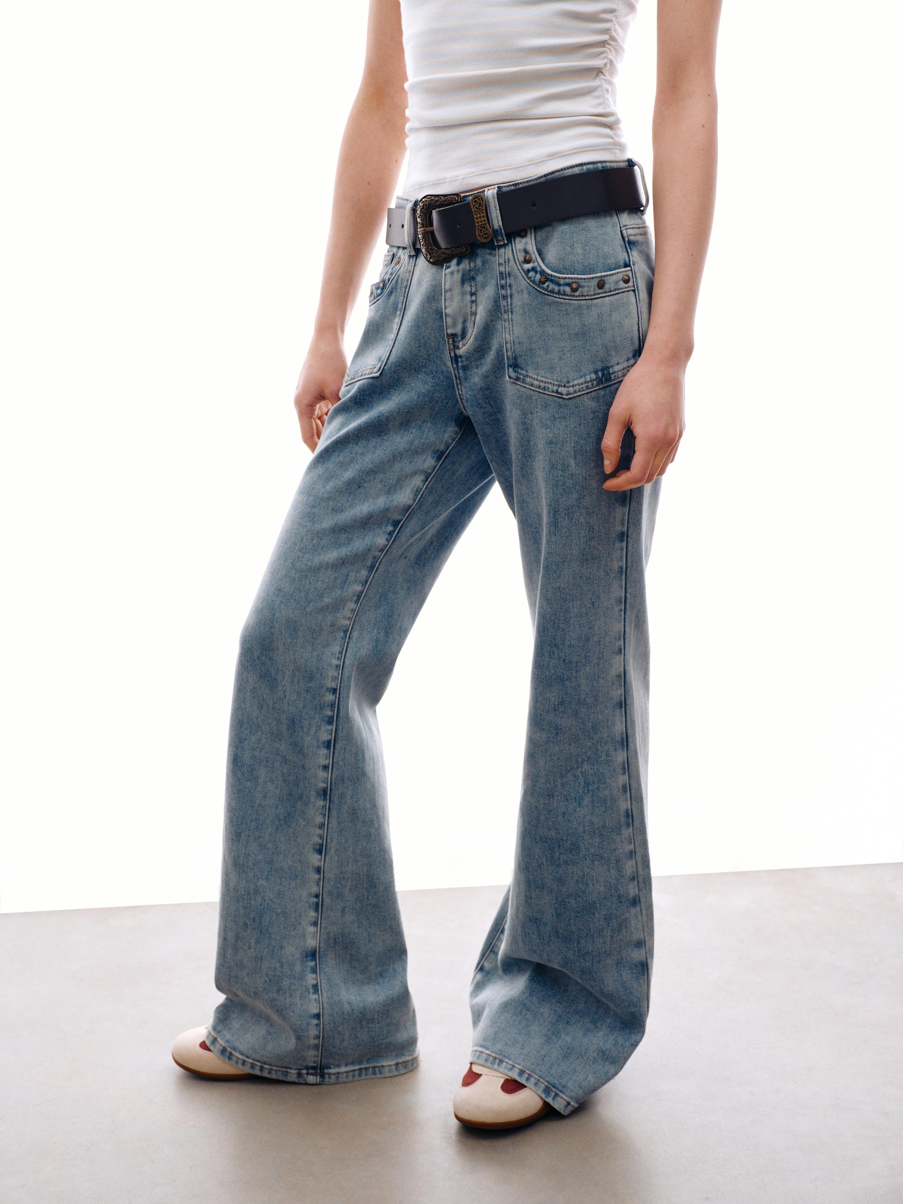 Belted Flare Leg Jeans