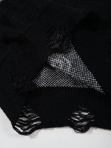 Oversized Graphic Distressed Knit Sweater