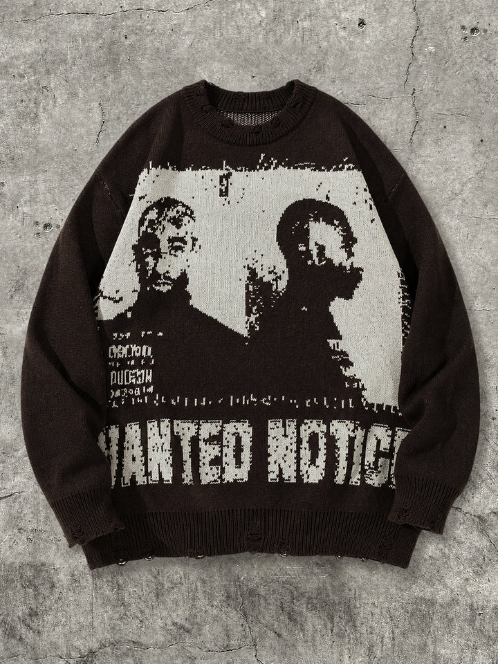 Oversized Distressed Graphic Pullover Sweater