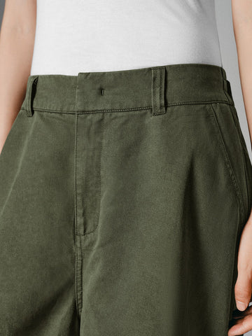 Urban Revivo Wide-Leg Pants-Olive Green