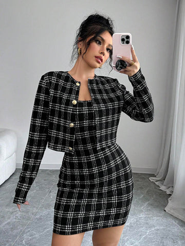 Chic Plaid Tweed Skirt Set