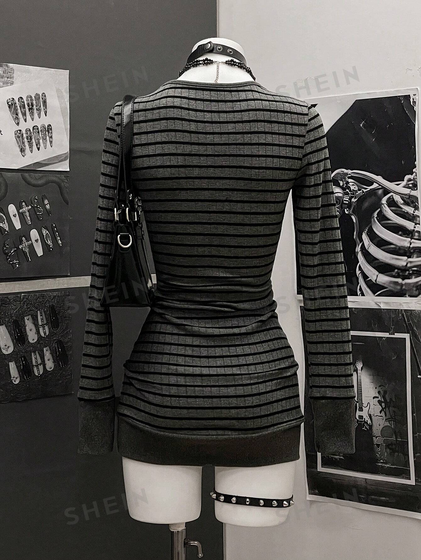 Bodycon Striped V Neck Mini Dress