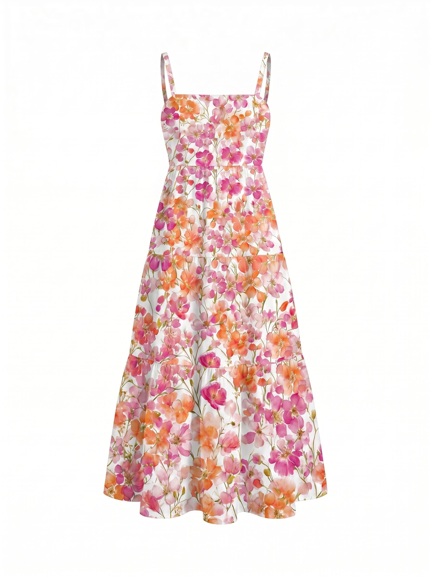 tiantian yu's Pink Floral Print Midi Dress