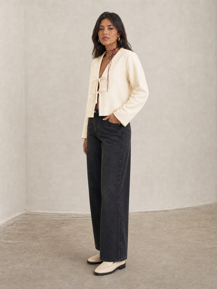 Elegant Tie Front Cropped Shirt