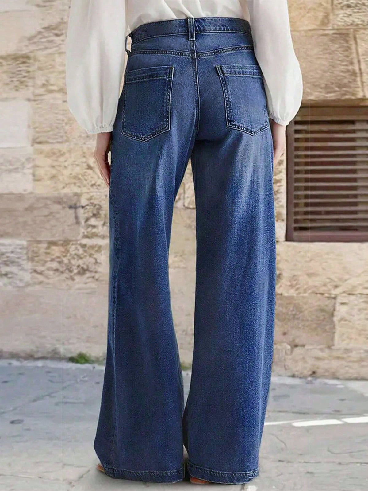 Embroidered High Rise Wide Leg Jeans