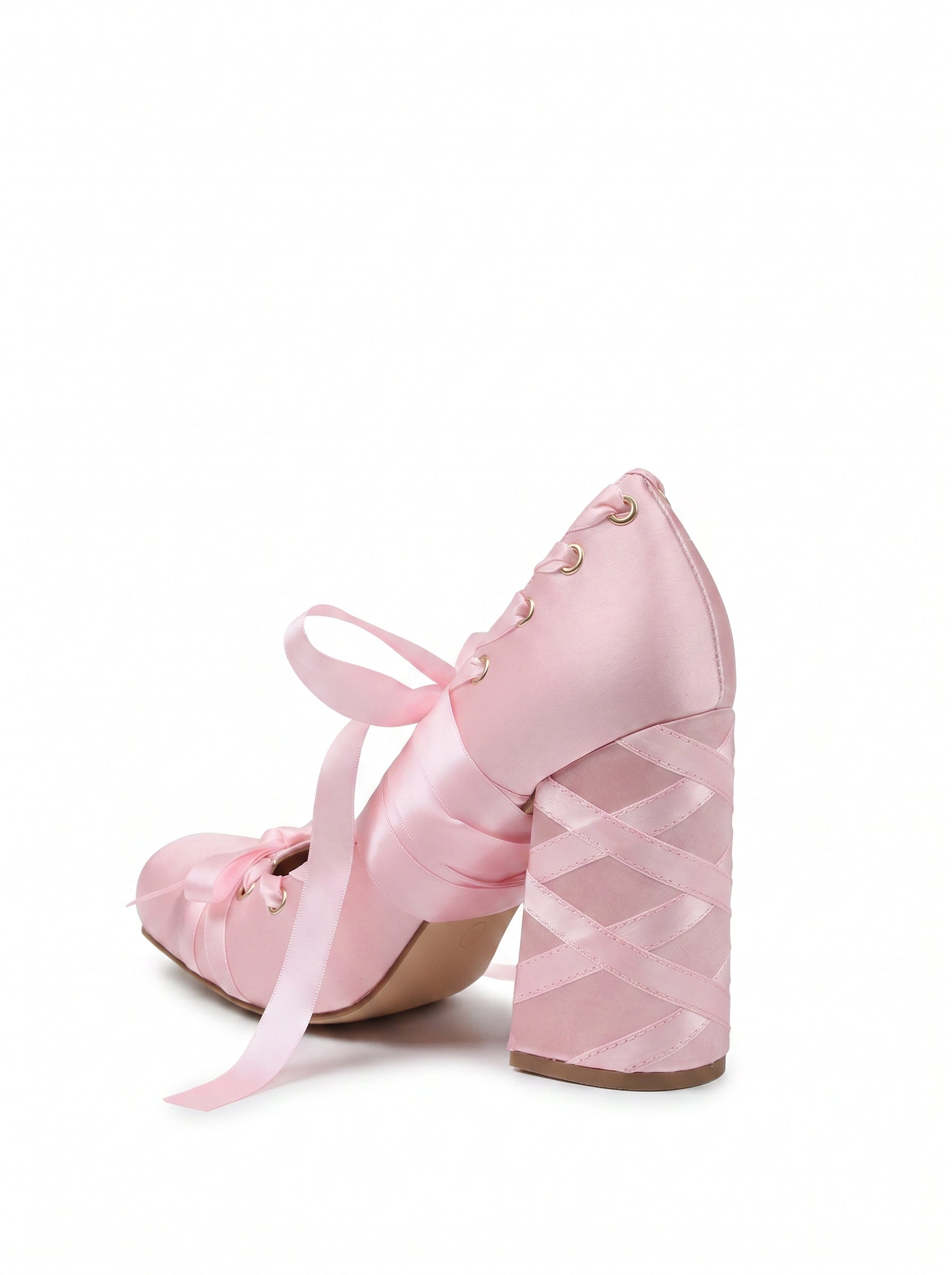 Satin Lace Up Block Heels