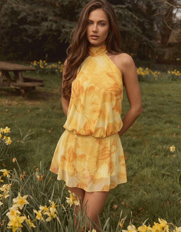 Floral Halter Neck Mini Dress
