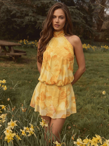 Floral Halter Neck Mini Dress