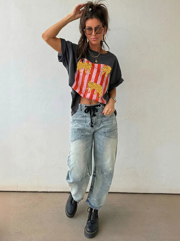Oversized Leopard Print Graphic T Shirt