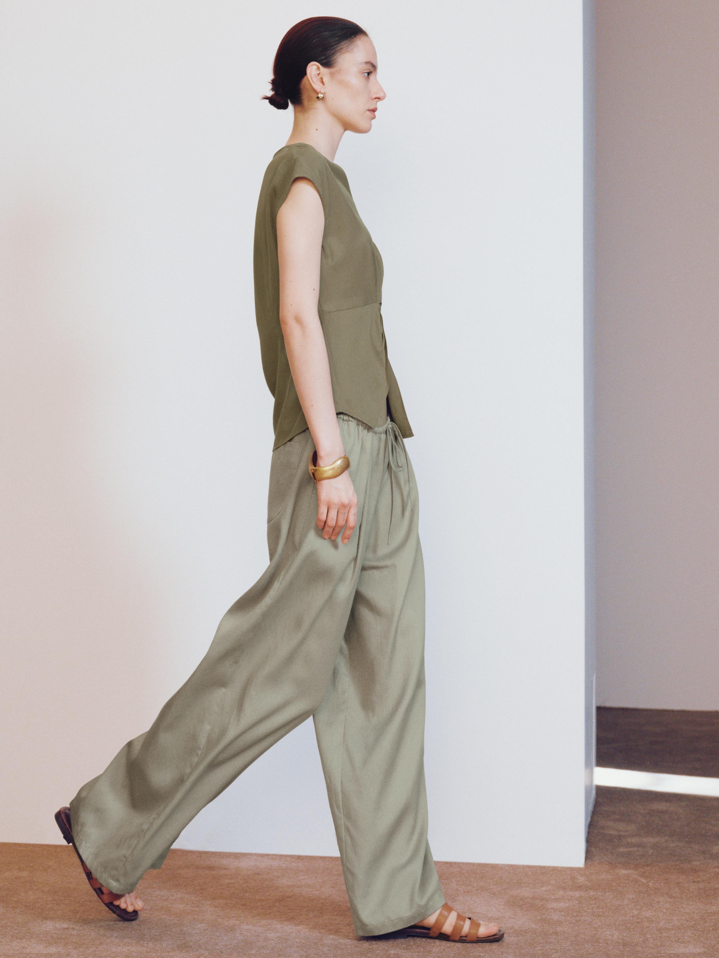 Drawstring Pull On Wide-Leg Pants