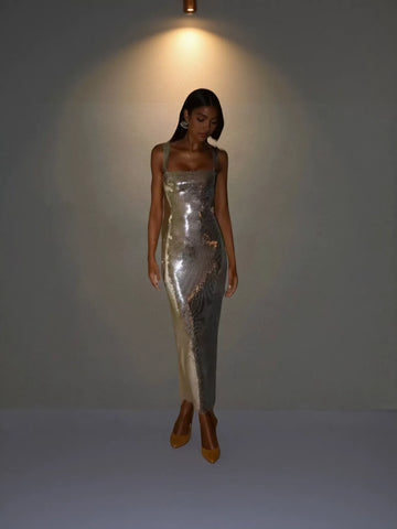 Glittery Cutout Back Maxi Dress