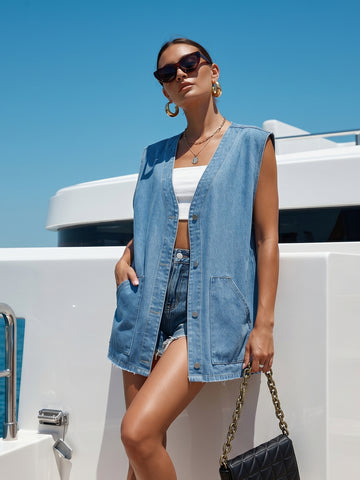 Oversized Sleeveless Denim Vest Jacket
