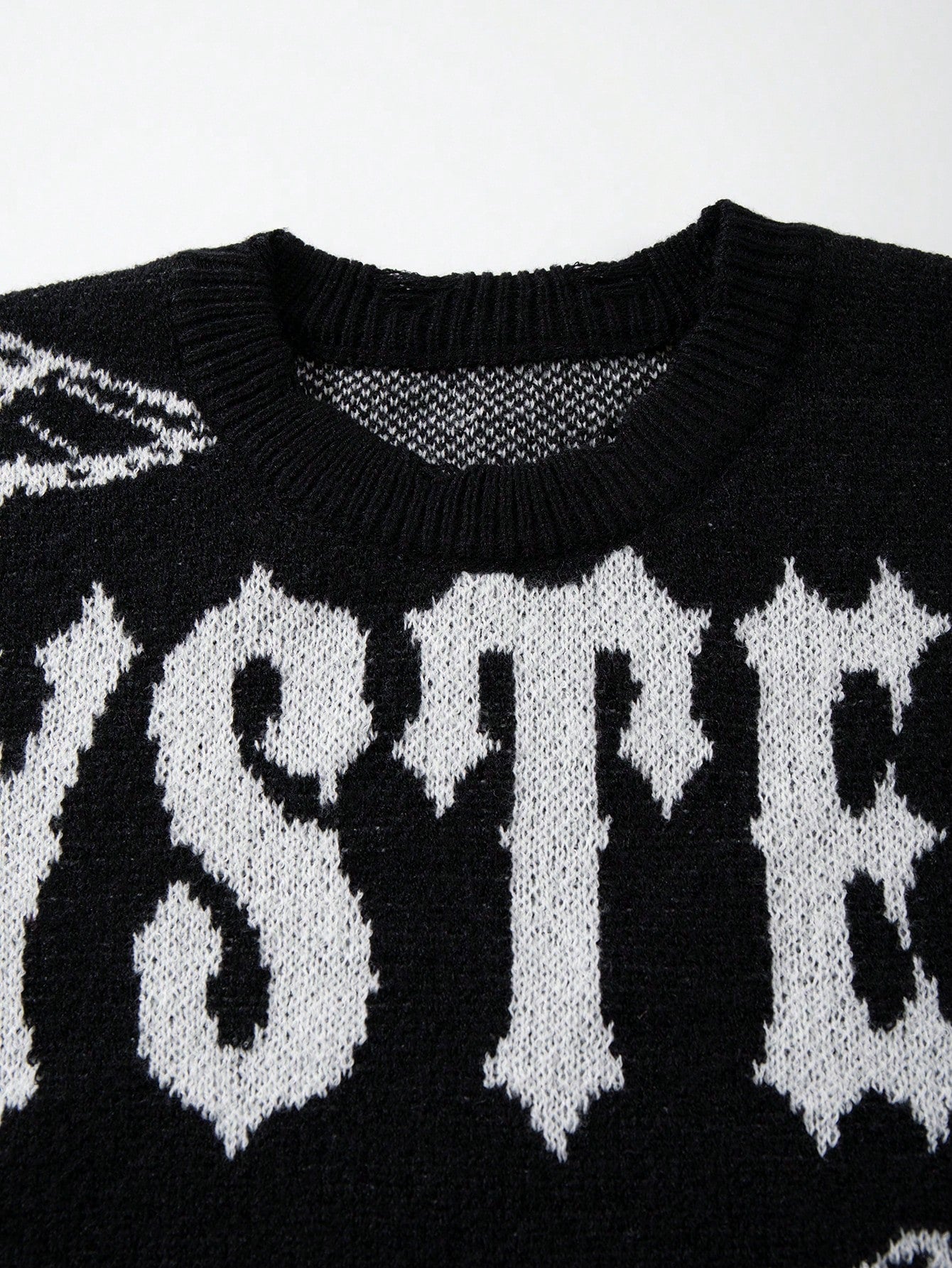 Oversized Graphic Distressed Knit Sweater