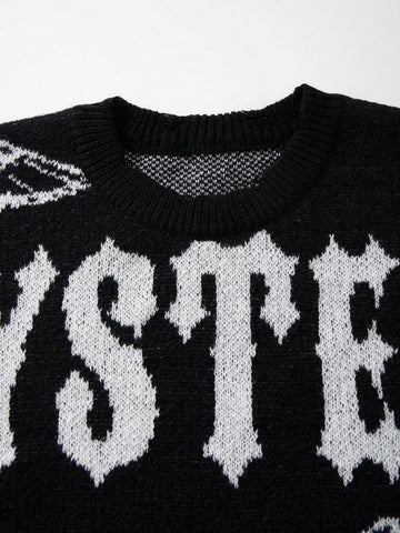 Oversized Graphic Distressed Knit Sweater