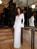 Lace Trimmed Ruched Maxi Dress