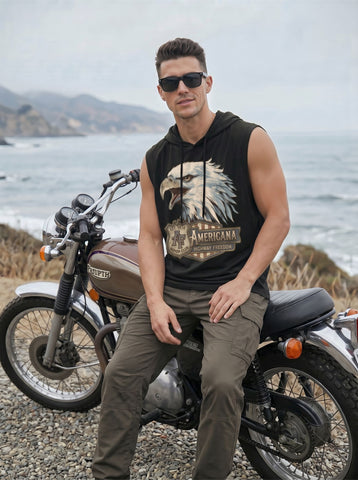 Graphic Eagle Print Hooded Tank Top