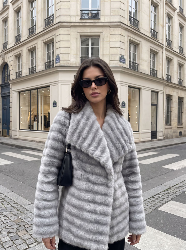 Luxury Striped Faux Fur Coat