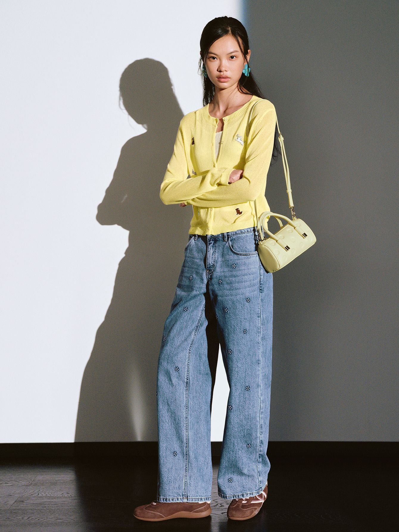 Urban Revivo Embroidered Sheer Knitted Cardigans-light yellow