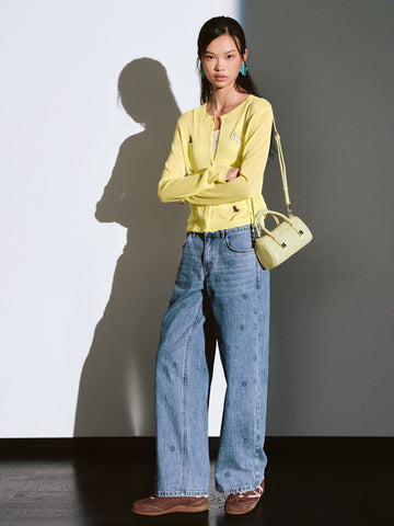 Urban Revivo Embroidered Sheer Knitted Cardigans-light yellow
