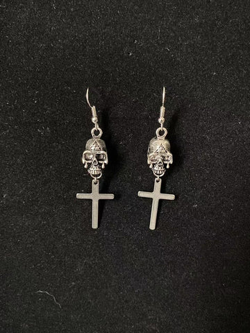 Gothic Skull Cross Dangle Earrings