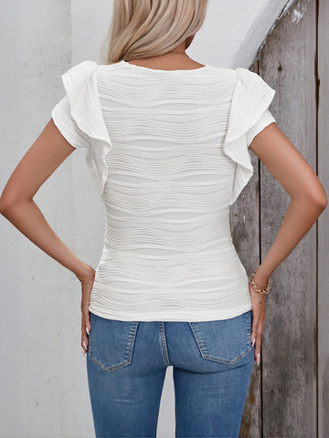 Textured Ruffle Sleeve Blouse