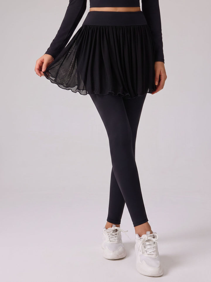 Pleated Mesh Skirted Yoga Leggings