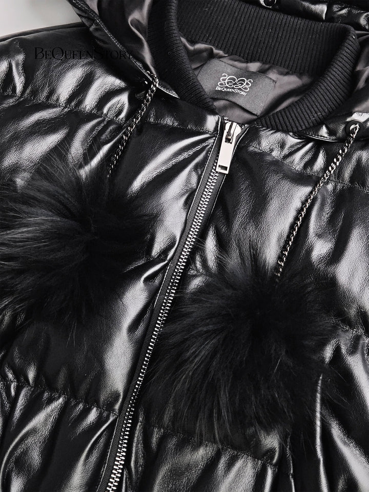 Cropped Faux Leather Puffer Jacket