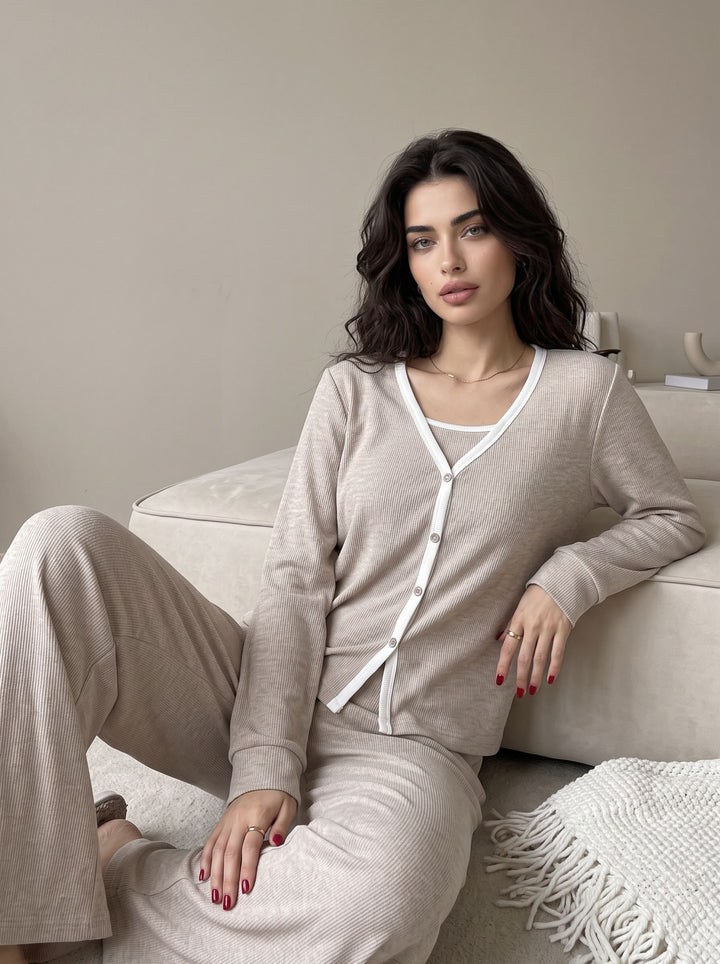 Soft Ribbed Button Front Lounge Set