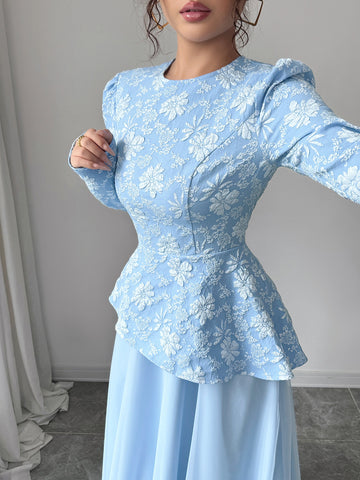 Floral Embroidered Tulle Midi Dress