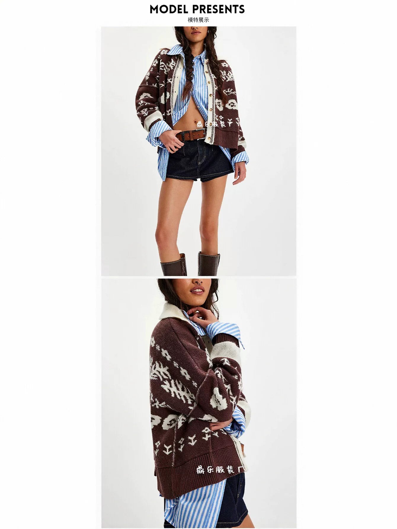 Oversized Floral Jacquard Knit Cardigan