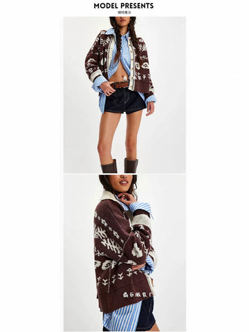 Oversized Floral Jacquard Knit Cardigan