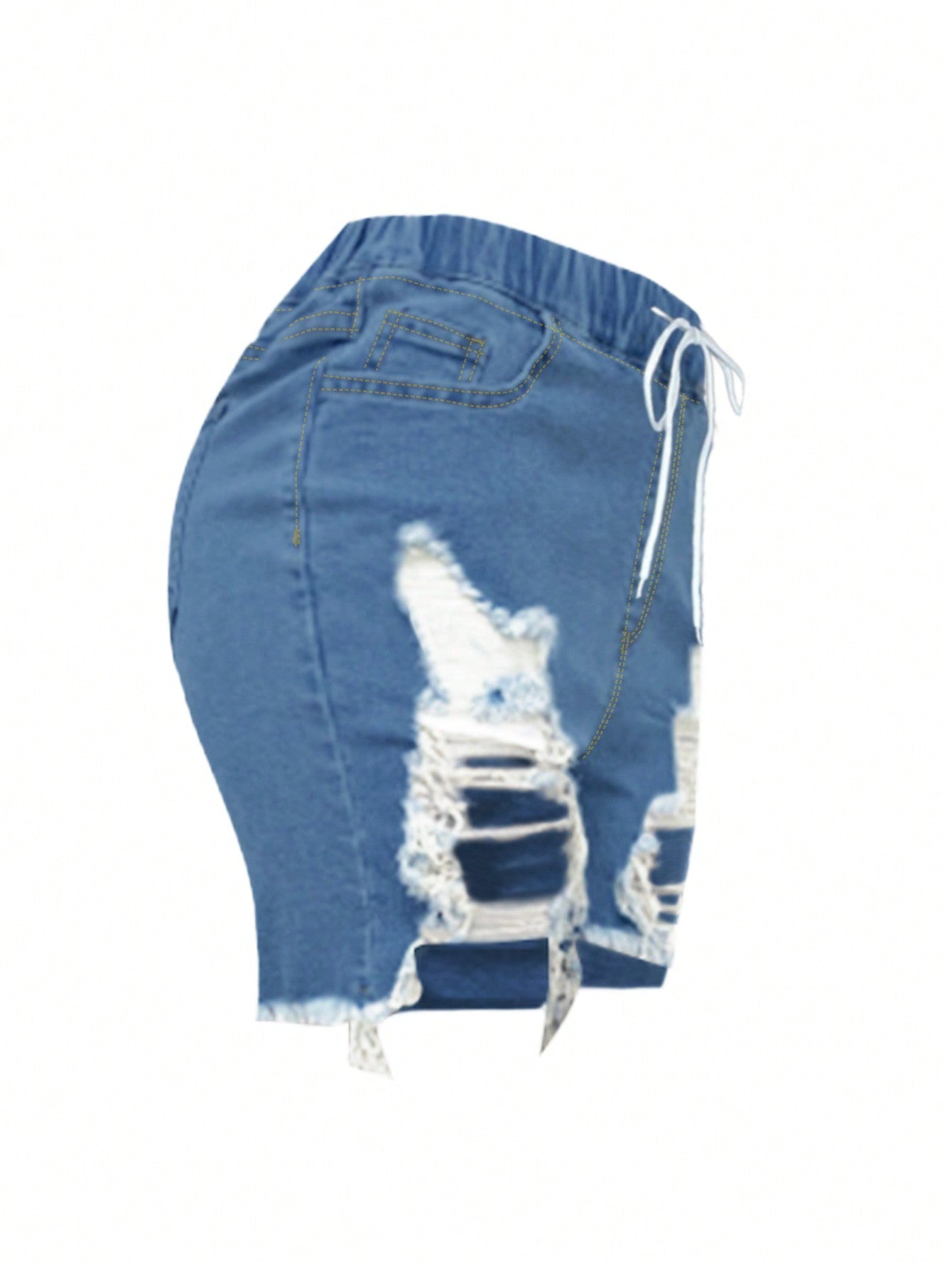 Drawstring-Waist Ripped Casual Denim Shorts-Black