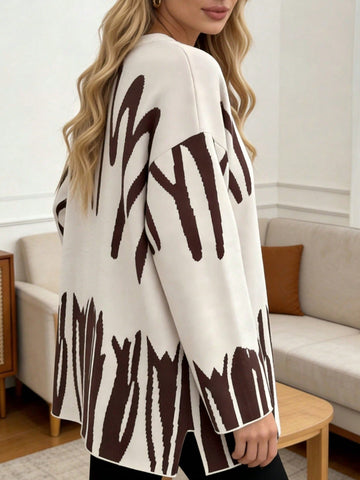 Oversized Graphic Print Knit Sweater
