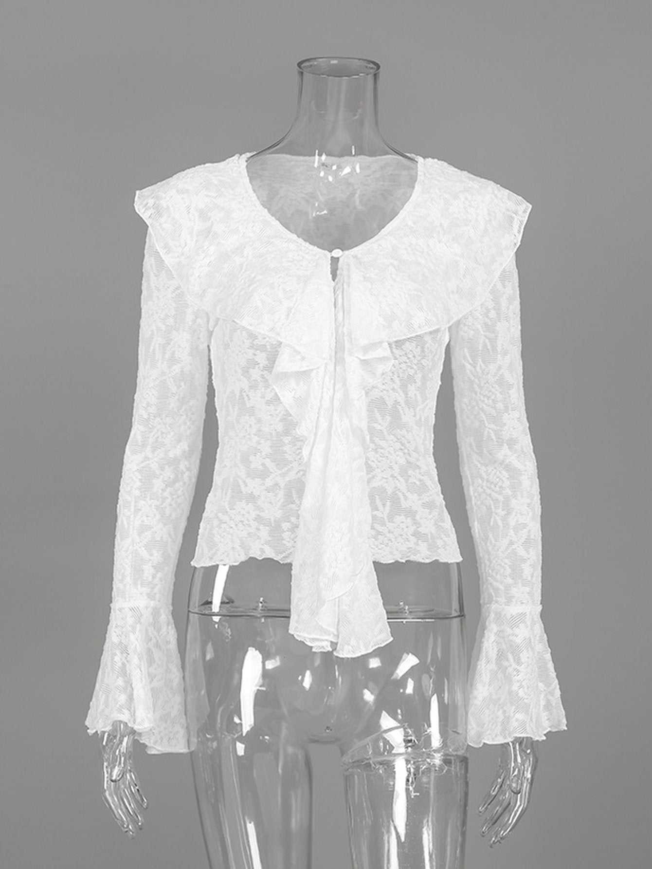 Elegant Ruffle Lace Long Sleeve Blouse