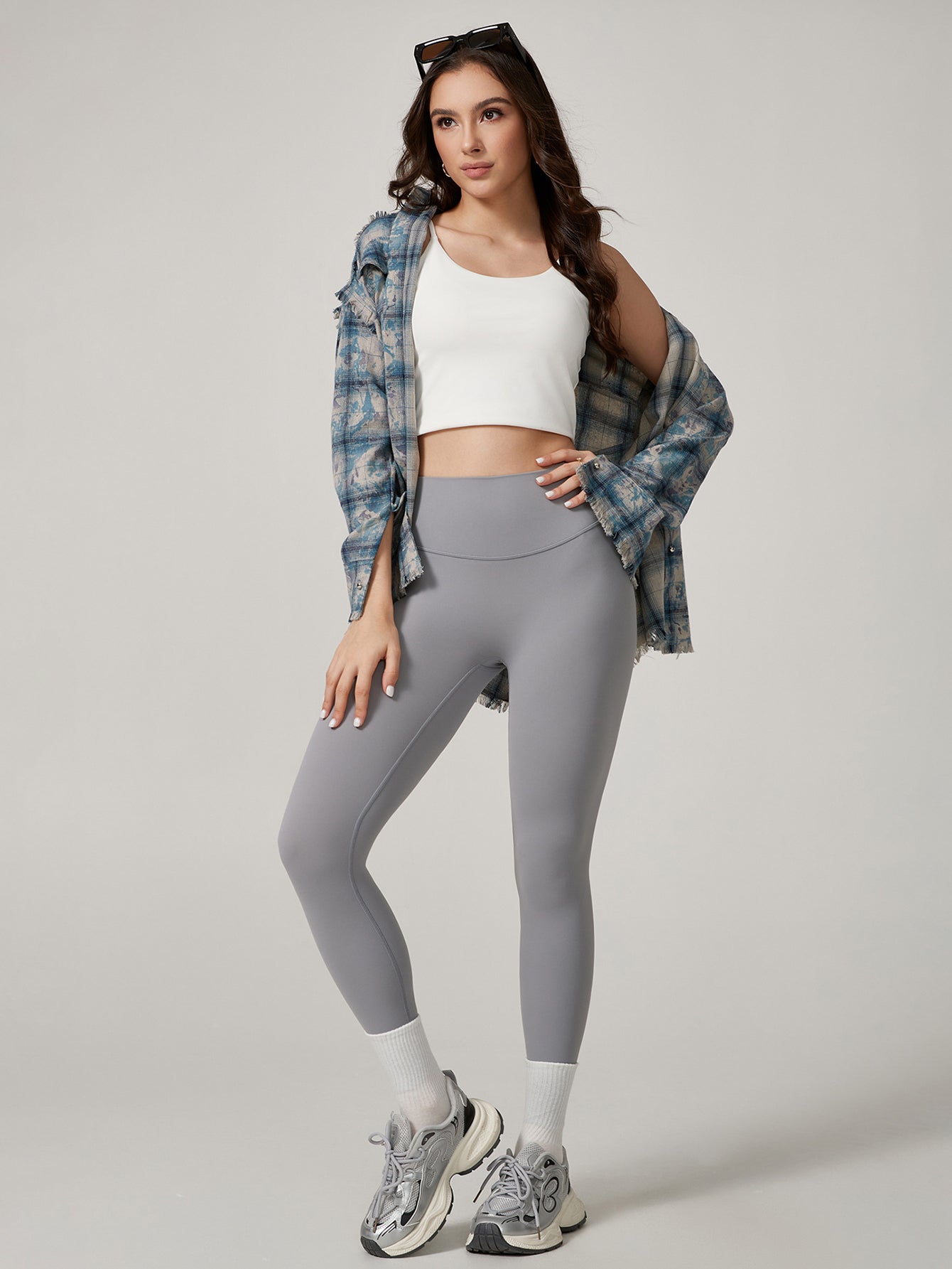 High-Waisted Side-Seam Training Yoga Leggings-Gray