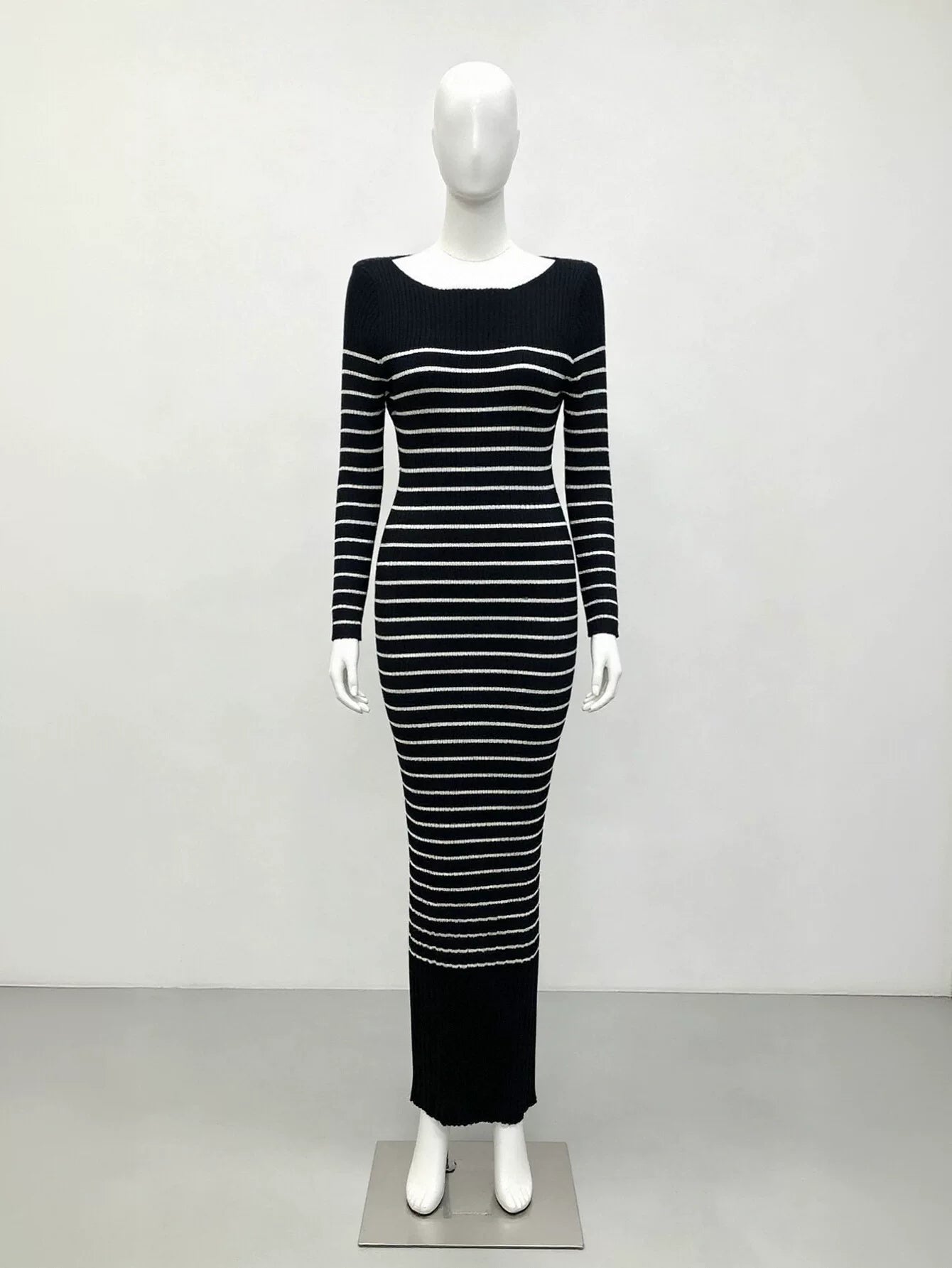 Striped Off Shoulder Ribbed Sweater Dress