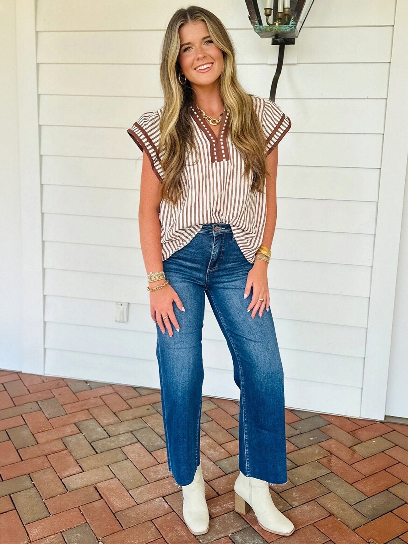 Striped Ruffle Sleeve Blouse