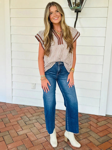 Striped Ruffle Sleeve Blouse