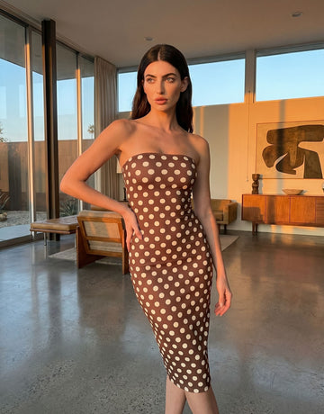 tsitsi natriashvili's Brown Polka Dot Print Midi Dress