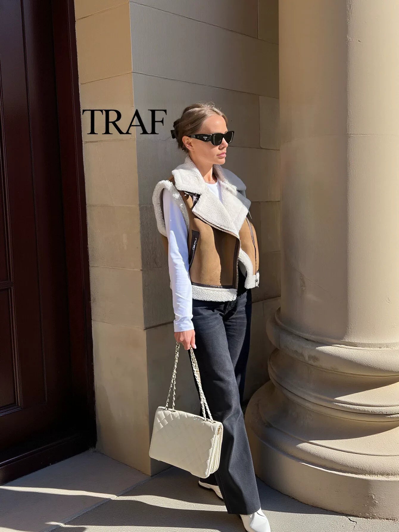 Faux Shearling Buckled Moto Vest
