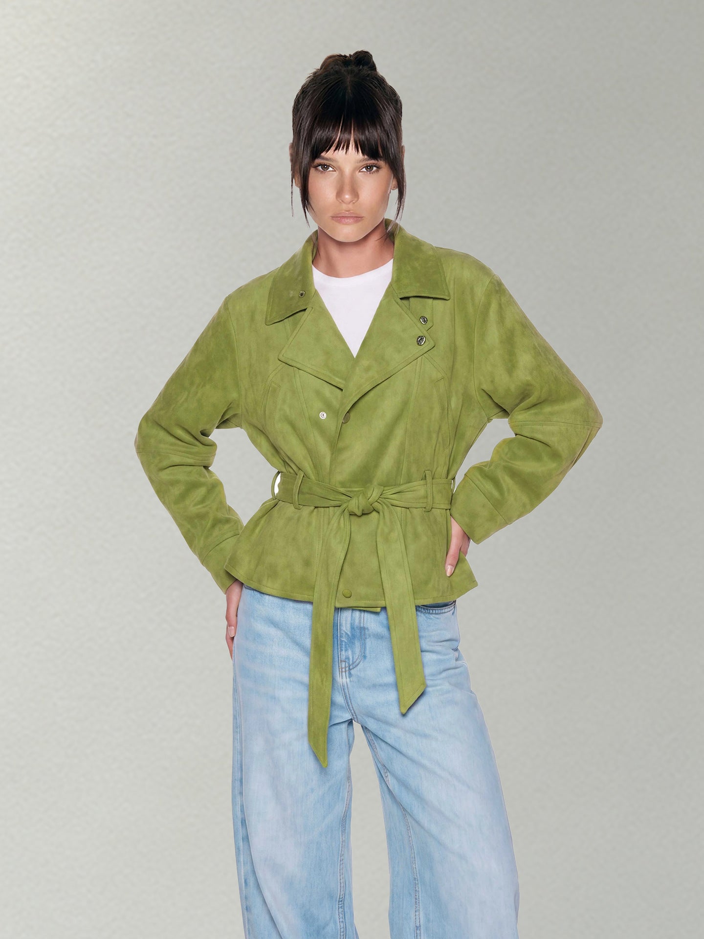 Oversized Belted Suede Moto Jacket