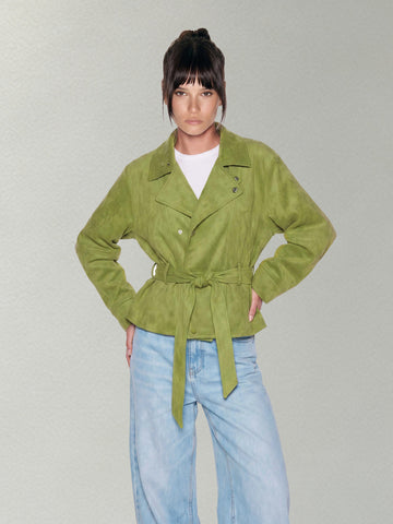 Oversized Belted Suede Moto Jacket