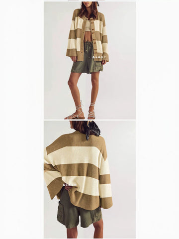 Oversized Striped Button Down Cardigan