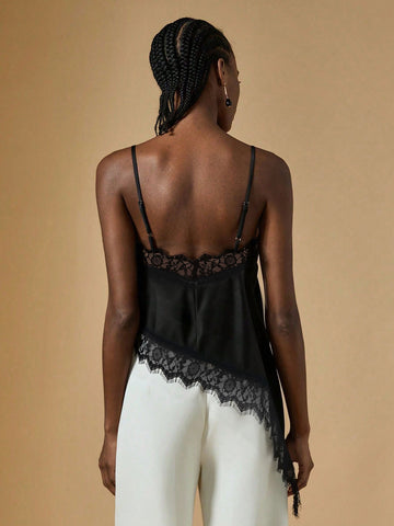 Elegant Lace Trim Satin Camisole