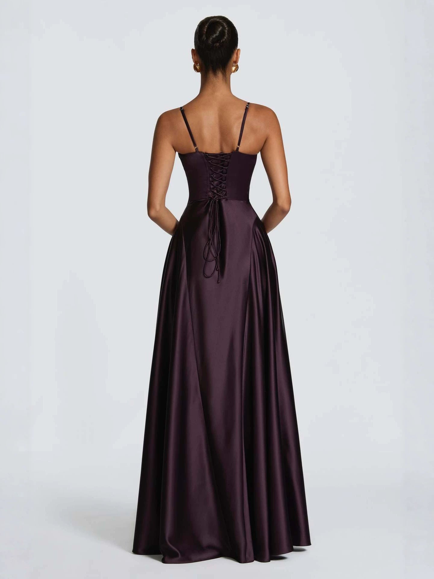 Elegant Satin V Neck Maxi Dress